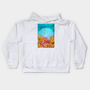 Orange Lilies & White Mandala on Blue Kids Hoodie